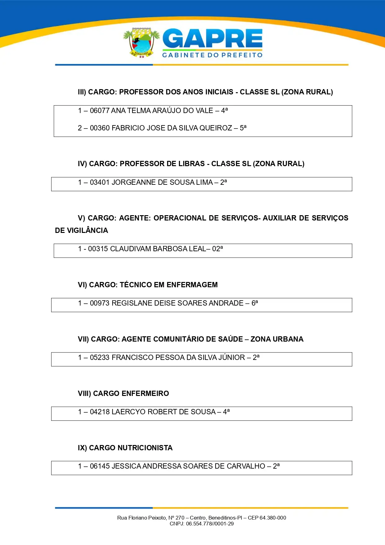 Foto 2 – Prefeitura de Beneditinos faz nova convocação de aprovados no Concurso Público 001/2022
