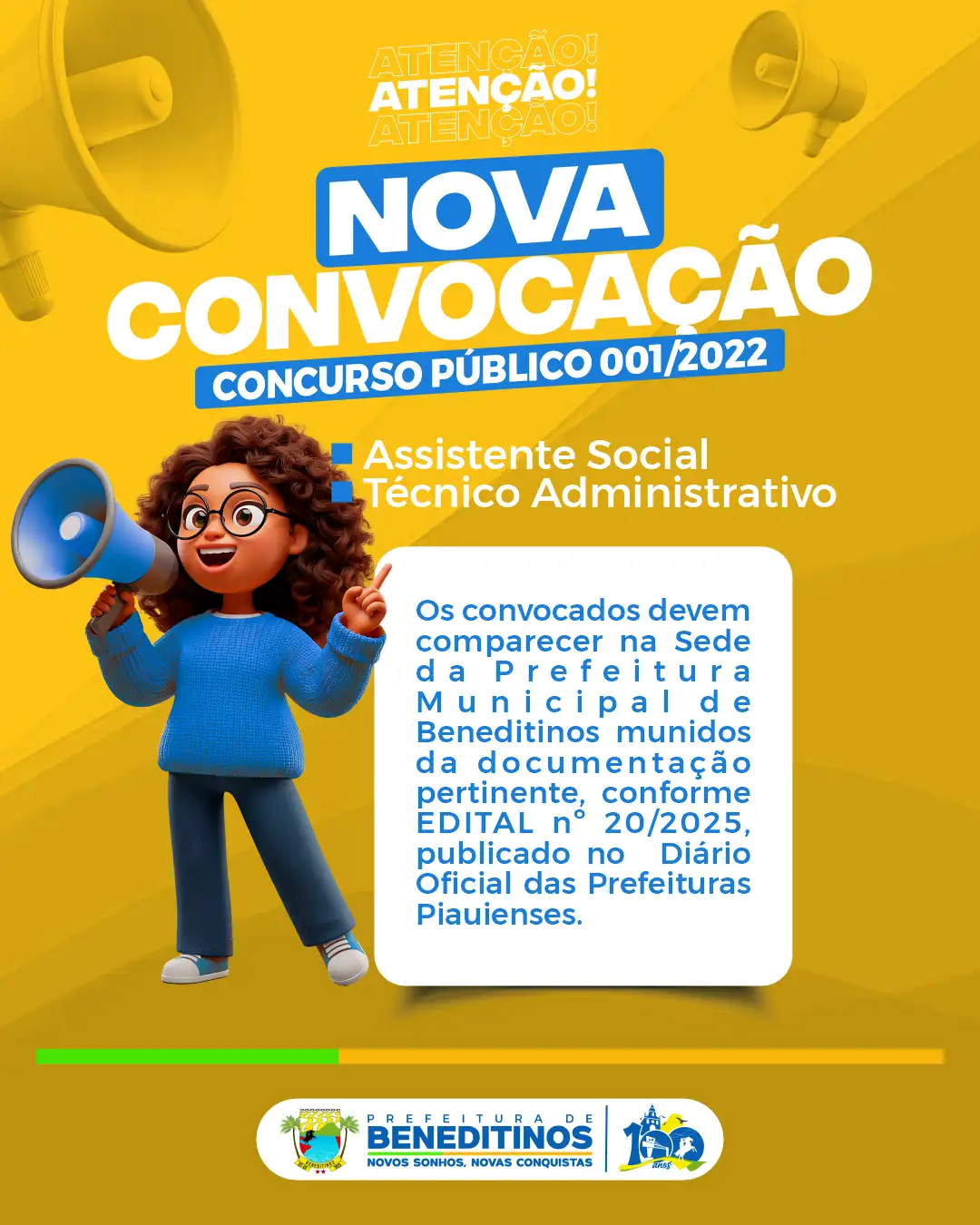 Prefeitura de Beneditinos faz nova convocação referente ao Concurso Público 001/2022